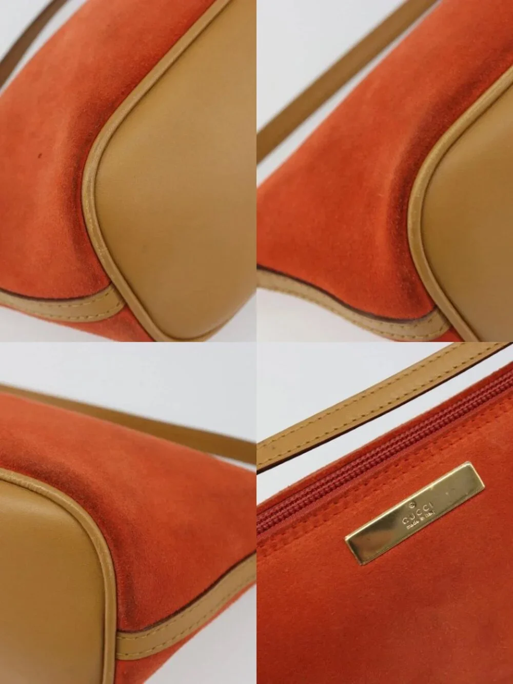 GUCCI Hand Bag Suede Orange Gold 039 1103 Auth BA13451